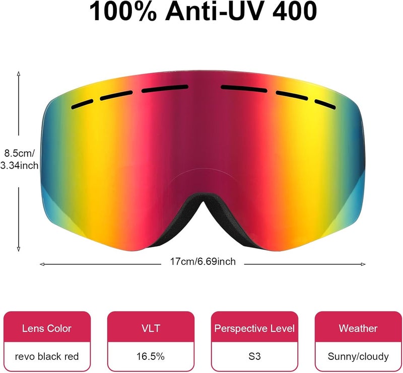 YooxArmor OTG Kids Ski Goggles, Snowboard Goggles Anti Fog UV400 for Kid 6-14 Years, Snow Goggles for Youth Boys Girls - Image 3